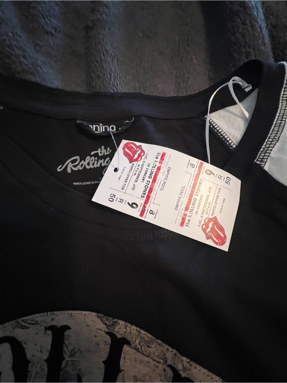 Rolling Stones Black & White Raglan Tee with Red Tongue Graphic - Picture 2 of 2